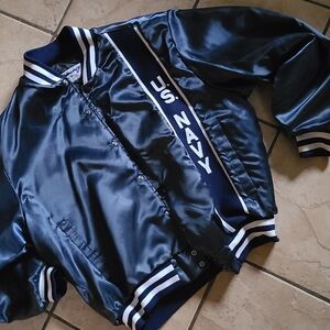 US Navy,  Navy Blue Satin Bomber Jacket